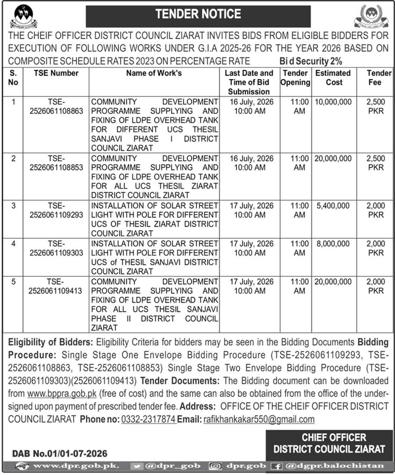 Chief-Officer-District-Council-Ziarat (Tender Notice)