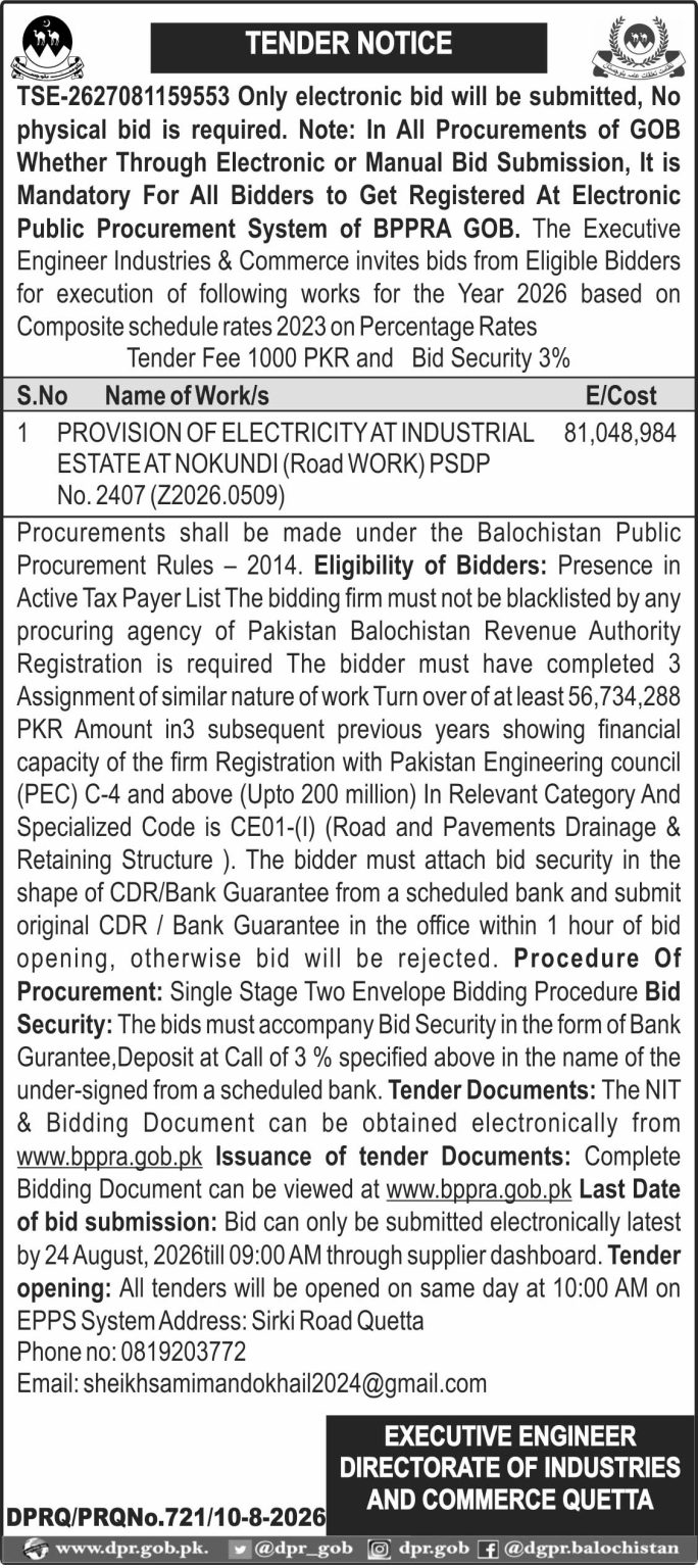 Executive Engineer Directorate of Industries and Commerce Qta (TN)