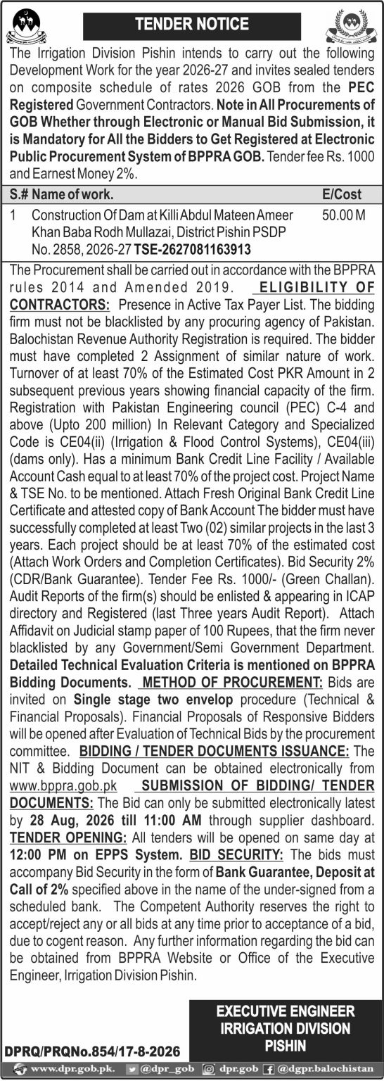 Executive Engineer Irrigation Division Phshin (TN)