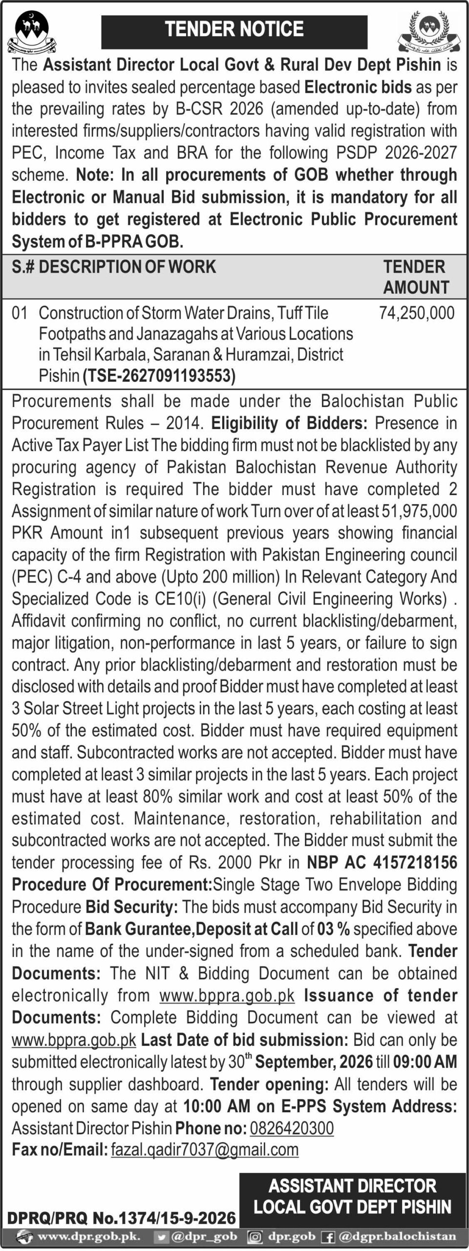 Assistant Director Local Govt Dept Pishin (TN)