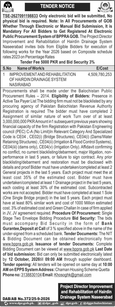 Project Director Improvement and Rehabilitation of Hairdin Drainage System Naseerabad (TN)