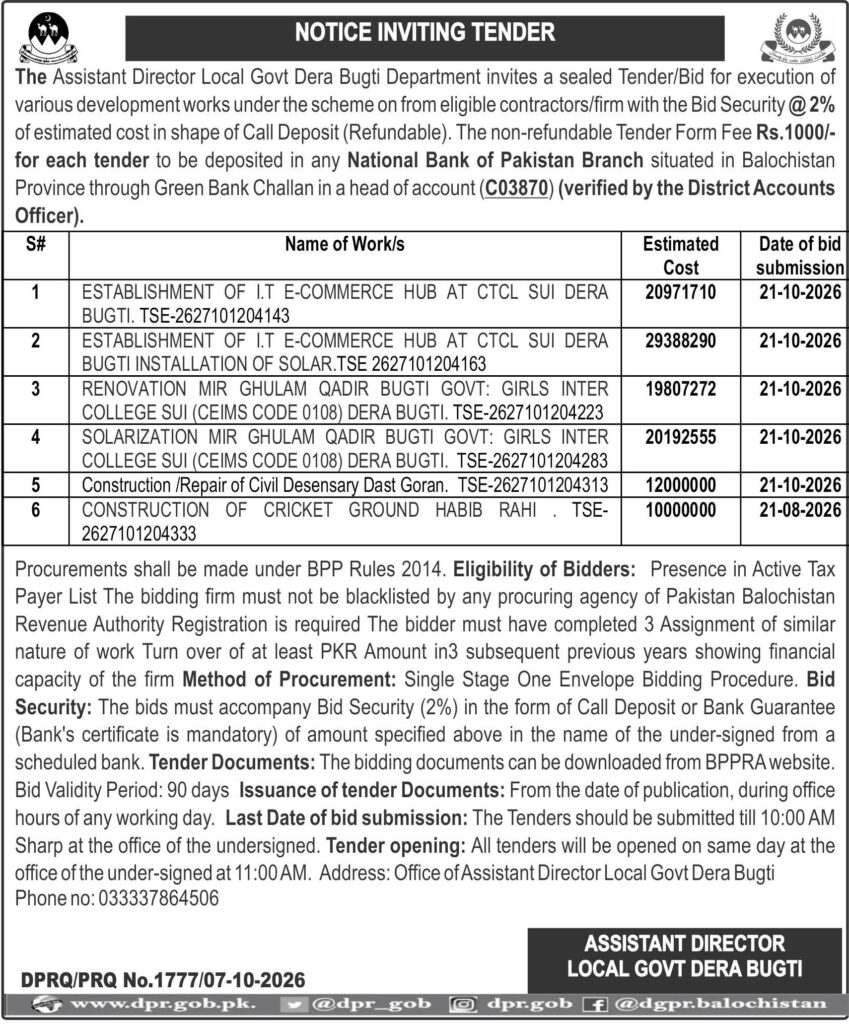 Assistant Director Local Govt Dera Bugti (NIT)