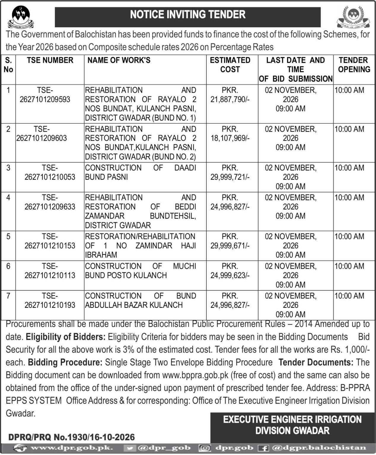 Executive Engineer Irrigation Division Swadar (NIT)
