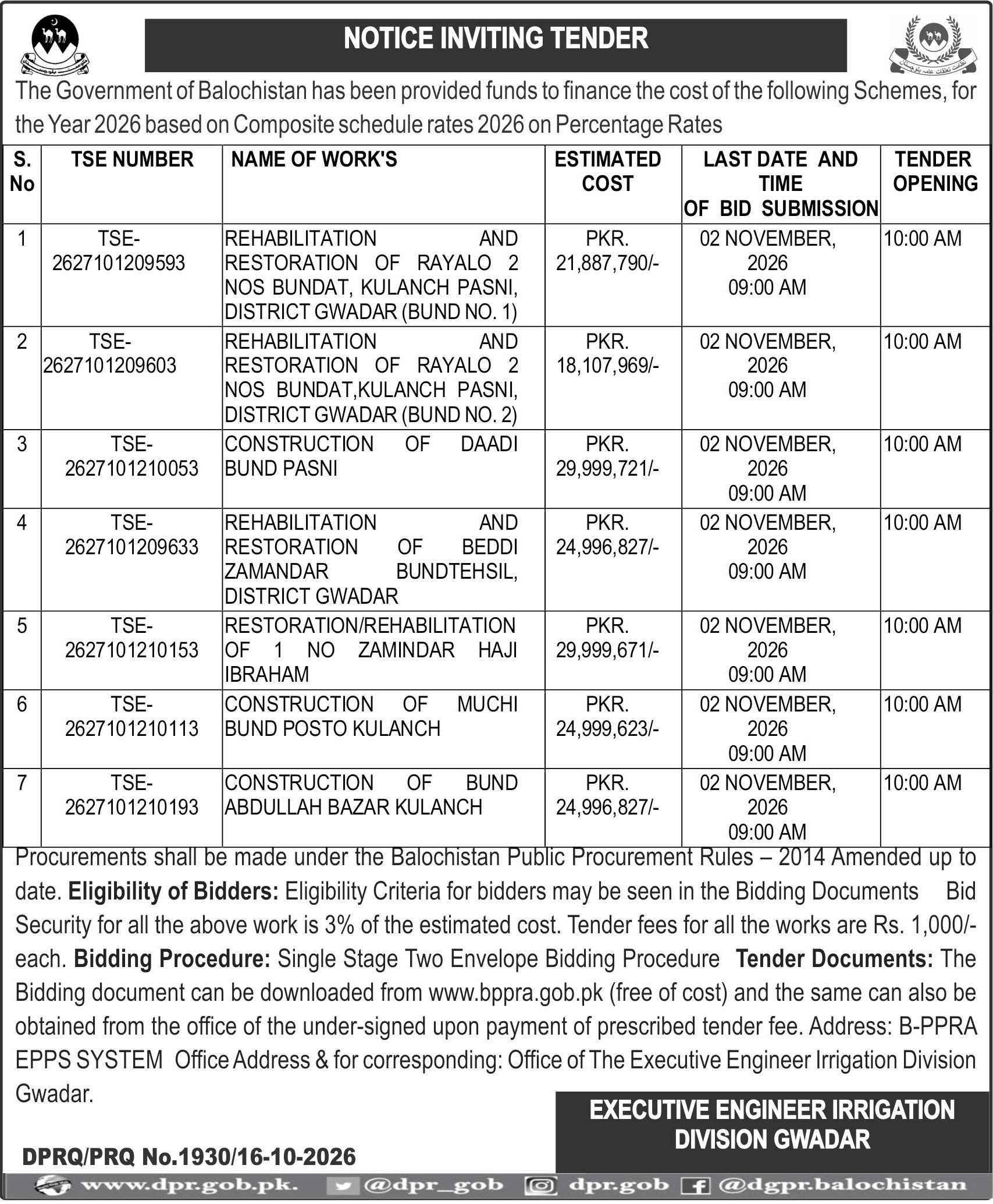 Executive Engineer Irrigation Division Swadar (NIT)